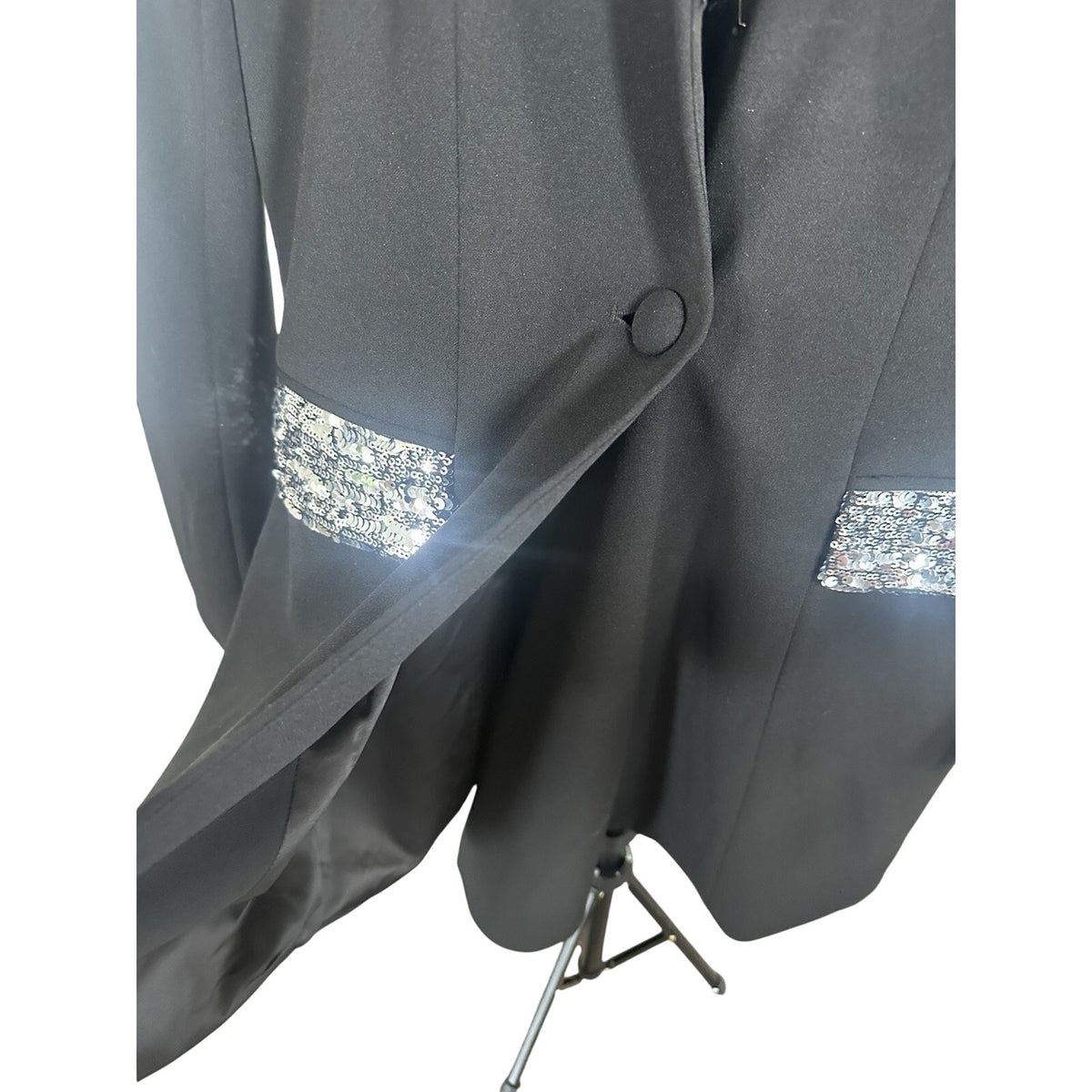 Dress the Population Women's Black Blazer Dress Silver Sequin Lapels Button L