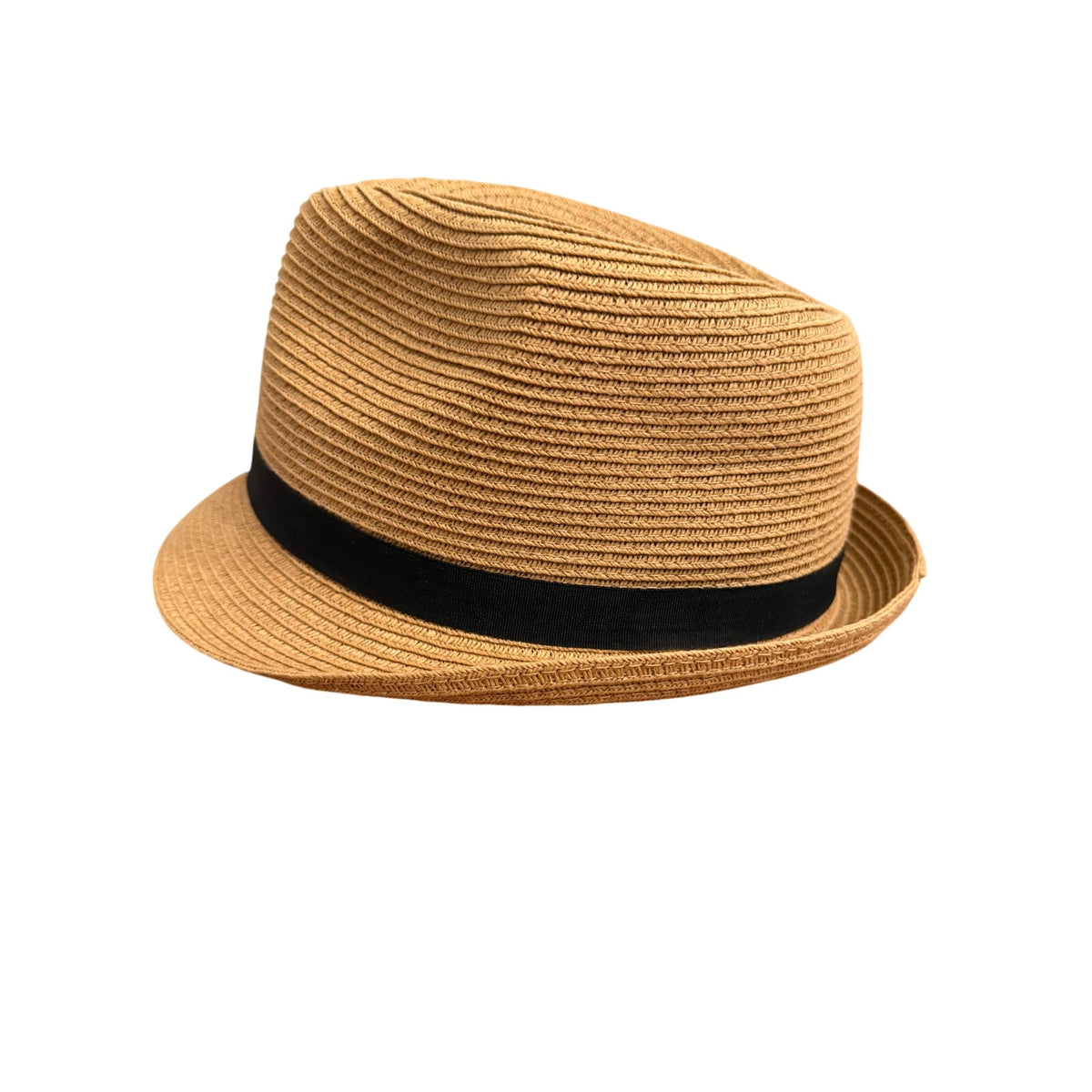 Tan Straw Fedora Hat Black Band Classic Summer Beach Vacation Style