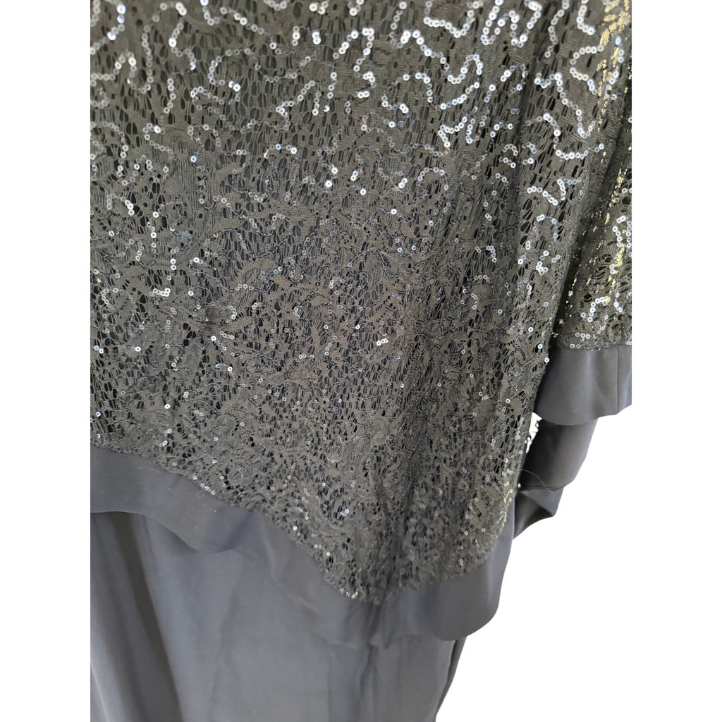 R&M Richards Navy Blue Sequin Lace Overlay Dress Size 12 Formal Cocktail