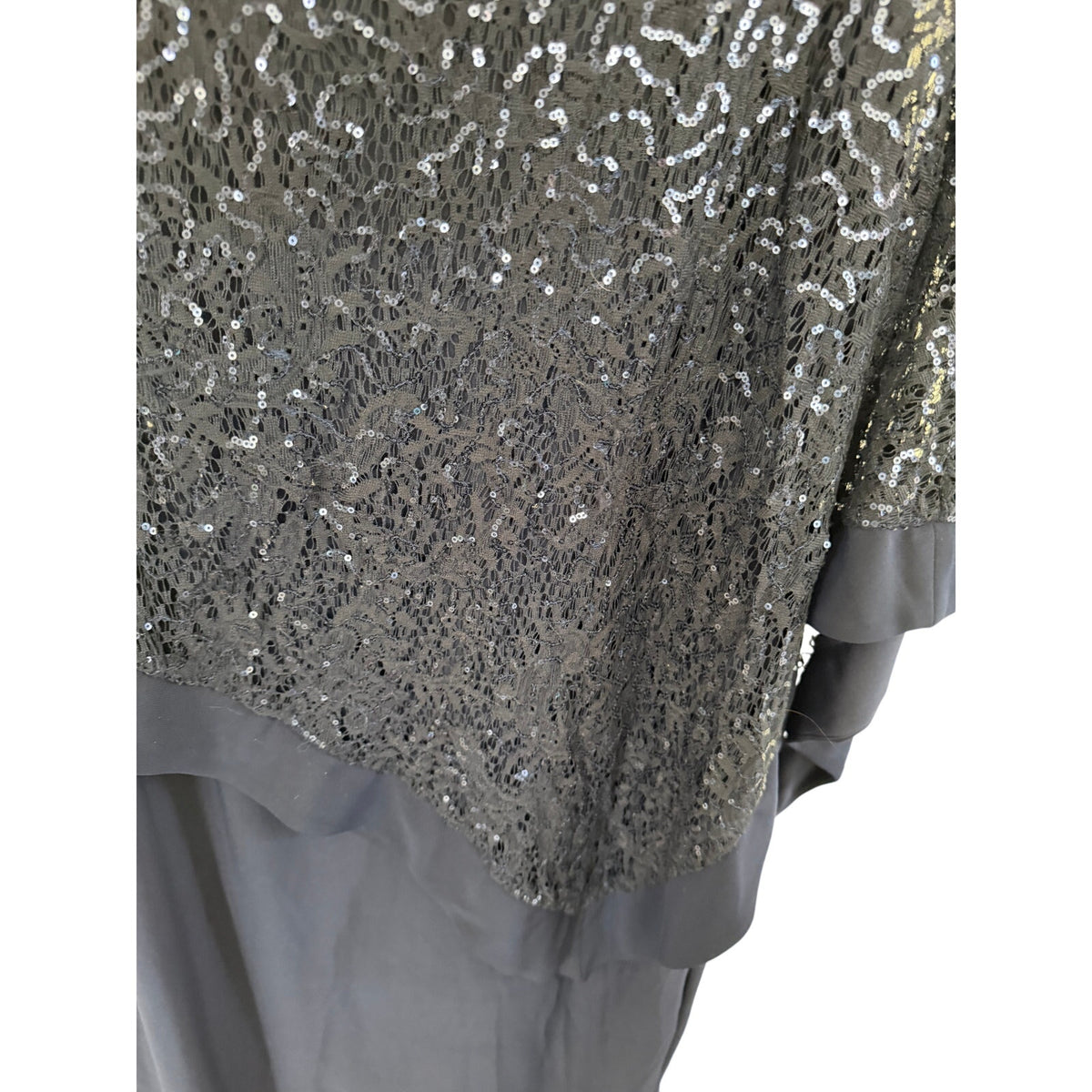 R&M Richards Navy Blue Sequin Lace Overlay Dress Size 12 Formal Cocktail