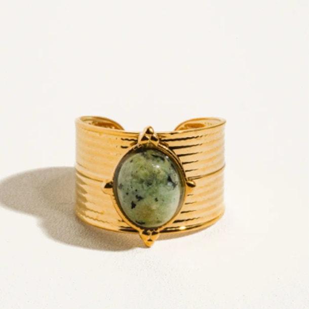 The Maren Ring – 18K Gold Non-Tarnish Natural Stone Bold Adjustable Ring