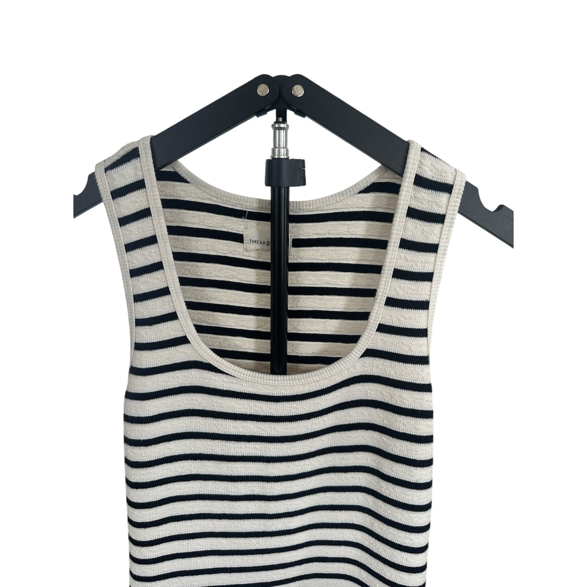 Thread & Supply Black/White Striped Scoop Neck Sleeveless Knit Maxi Dress M