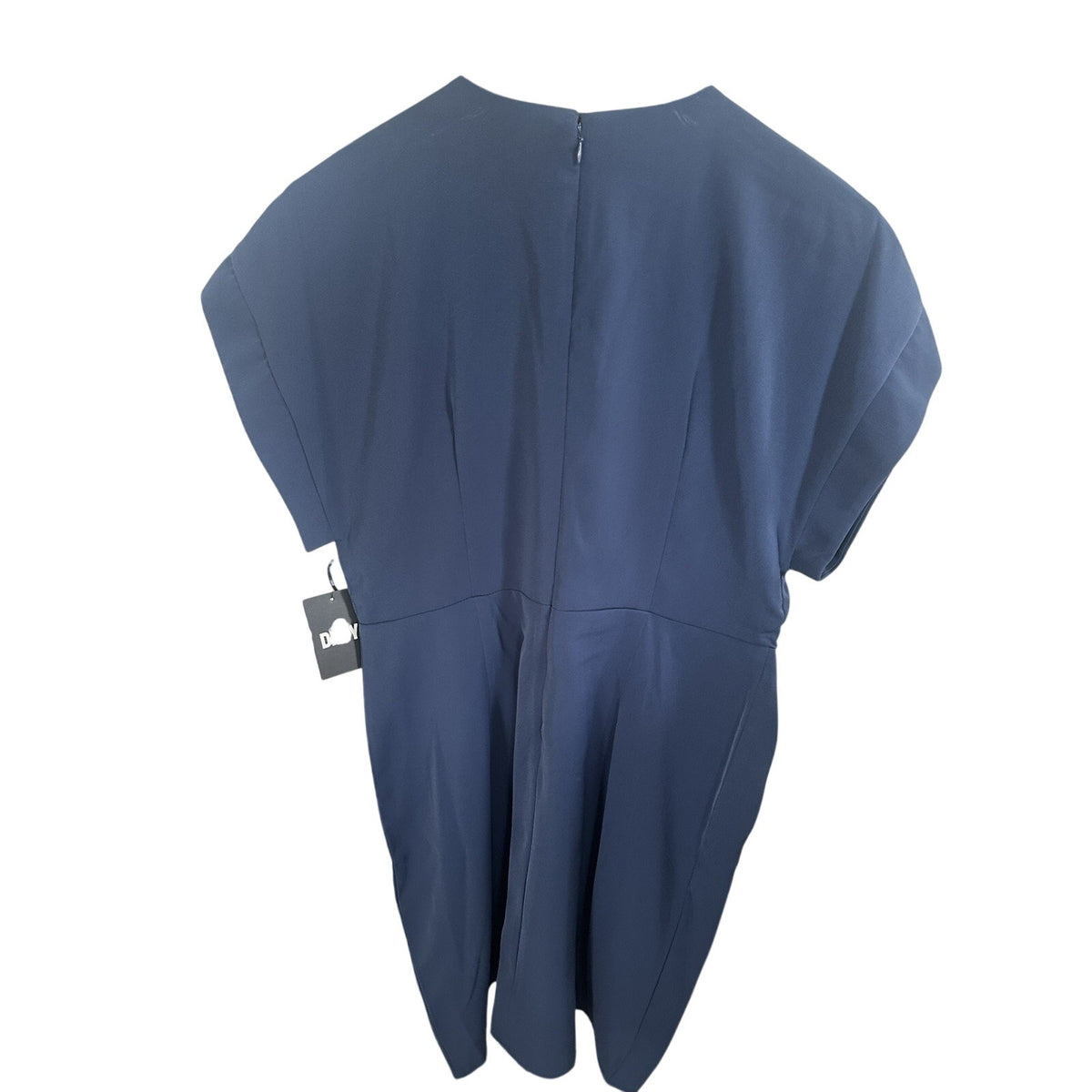 DKNY Blue Solid V-Neck Short Sleeve Pleated Pencil Knee Dress Size 10 DD4E2B94