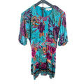 Hale Bob Turquoise Multicolor Floral Velvet Silk Scoop Neck Maxi Dress M