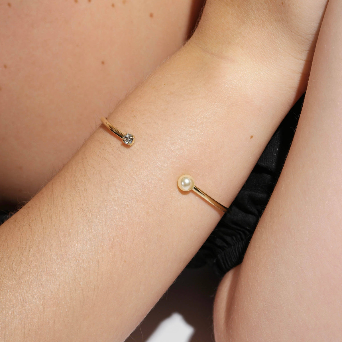 The Jinger 18k Gold Filled Pearl and Crystal Cuff Bracelet