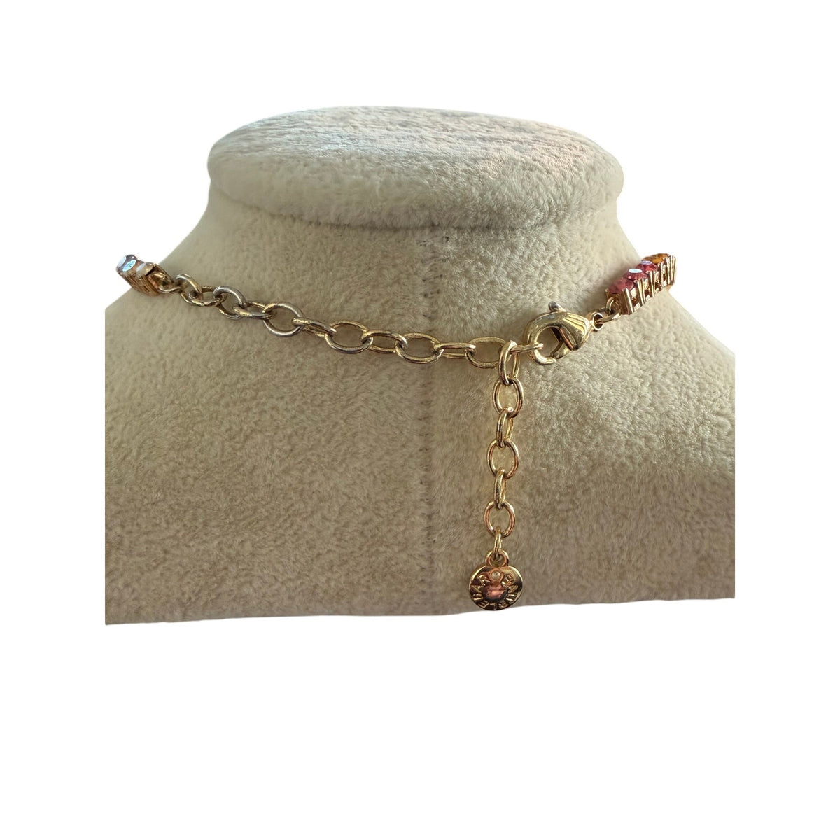 BaubleBar Multicolor Crystal Rhinestone Tennis Necklace Gold Tone Adjustable