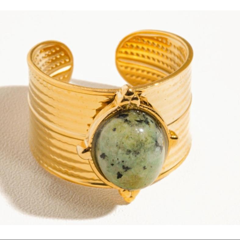 The Maren Ring – 18K Gold Non-Tarnish Natural Stone Bold Adjustable Ring