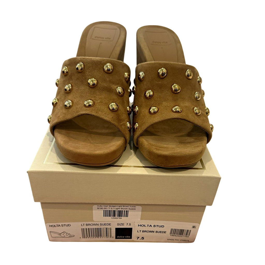 Dolce Vita Women's Brown Suede Studded Wedge Slide Sandals US 7.5