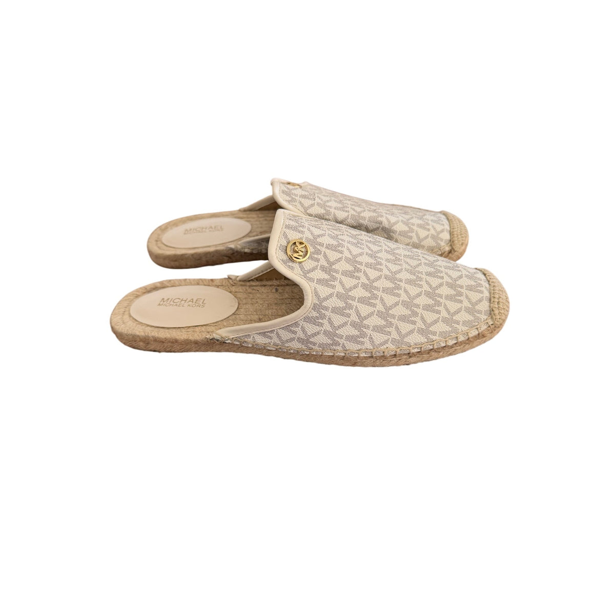 Michael Kors Cream Logo Espadrille Mule Slides Size 8 Gold MK