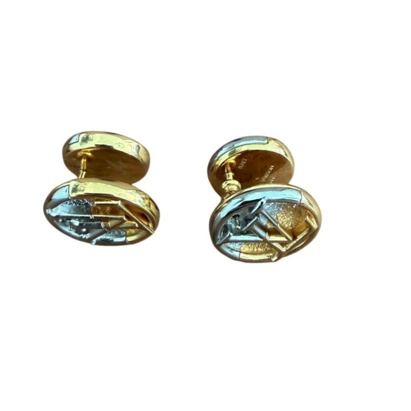 Louis Vuitton Two-Tone LV Logo Round Stud Earrings Gold Silver w/ Box Pouch