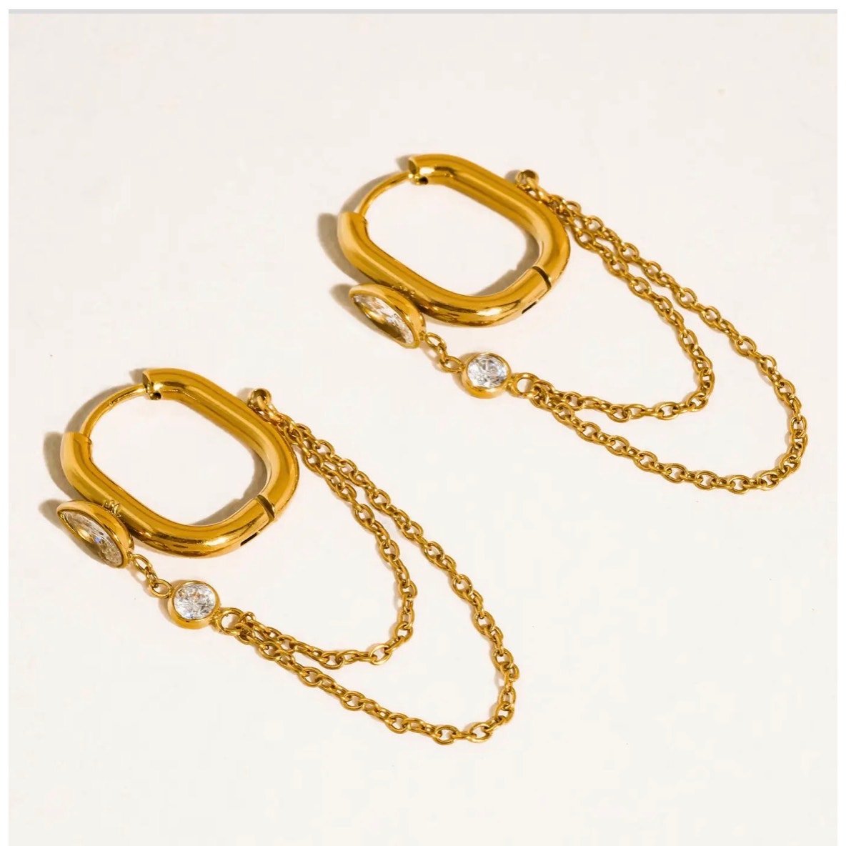 The Courtney Earrings – 18K Gold Non-Tarnish CZ Chain Link Drop Earrings