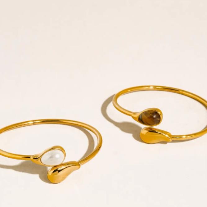 The Camille Cuff – 18K Gold Non-Tarnish Open Stone Bracelet