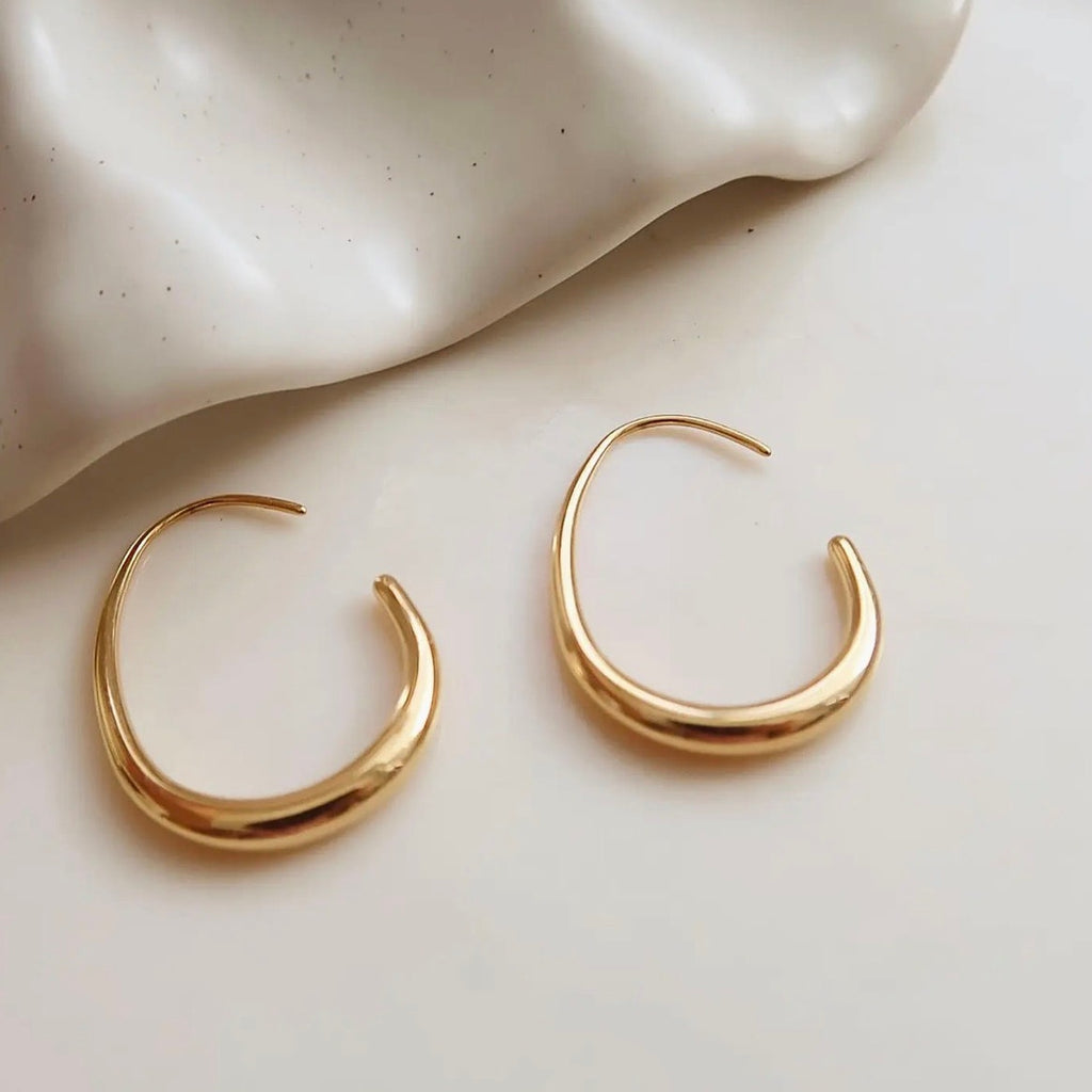 The Jeanette Hoops 18K Gold Non-Tarnish Open Hoop Earrings Stainless Steel