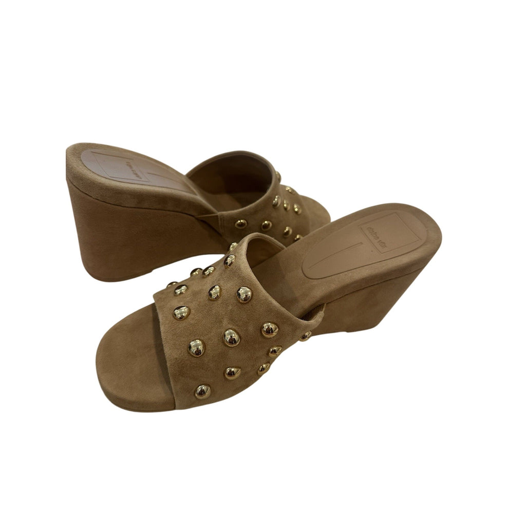 Dolce Vita Women's Brown Suede Studded Wedge Slide Sandals US 7.5