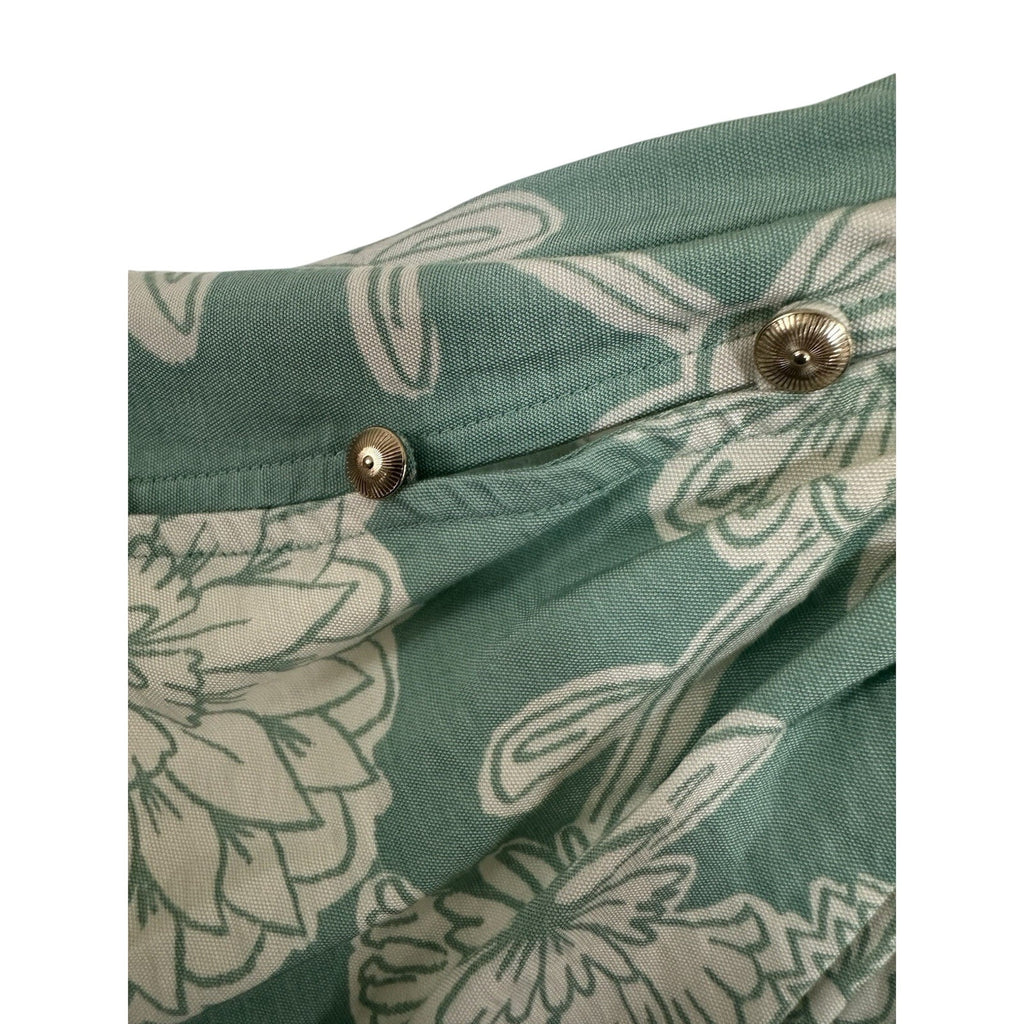 LOFT Petite MP Green/White Floral Long Sleeve Blouson Knee Dress Button