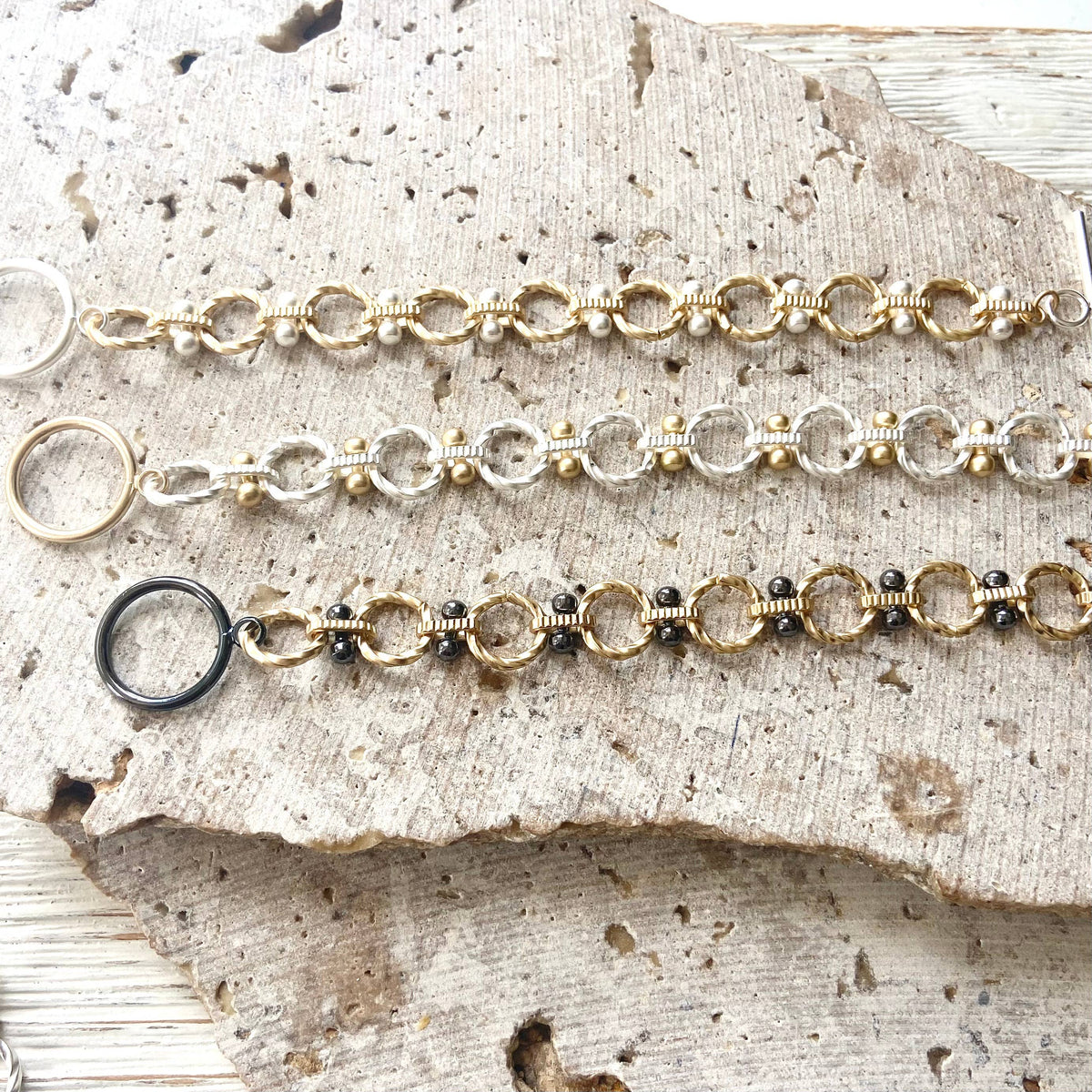 The Marissa | Mixed Metal Textured Link Bracelet