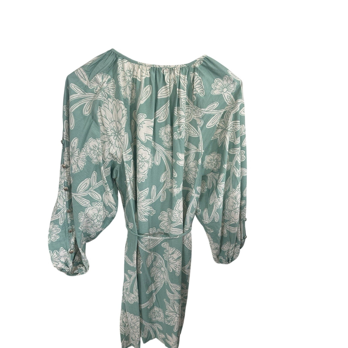 LOFT Petite MP Green/White Floral Long Sleeve Blouson Knee Dress Button