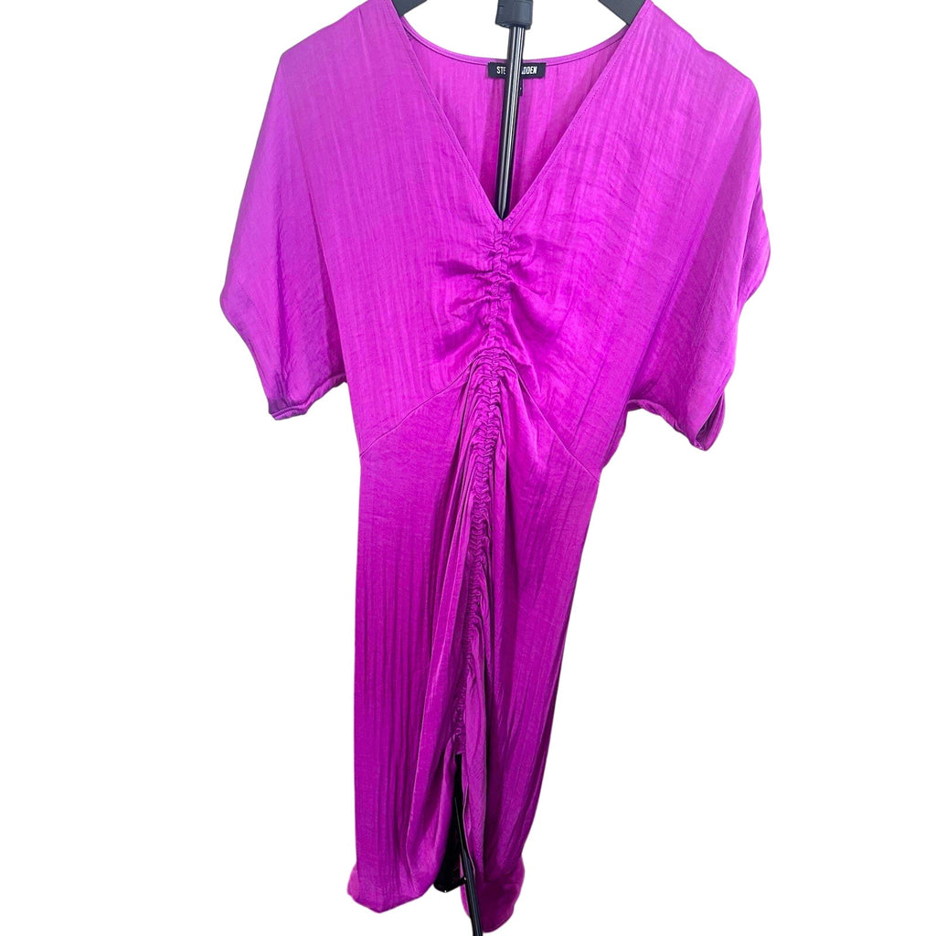 Steve Madden Purple Solid Ruched V-Neck Short Sleeve Lightweight Maxi Dress M