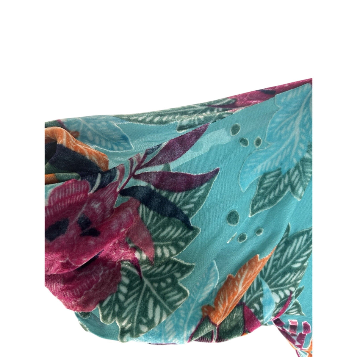 Hale Bob Turquoise Multicolor Floral Velvet Silk Scoop Neck Maxi Dress M