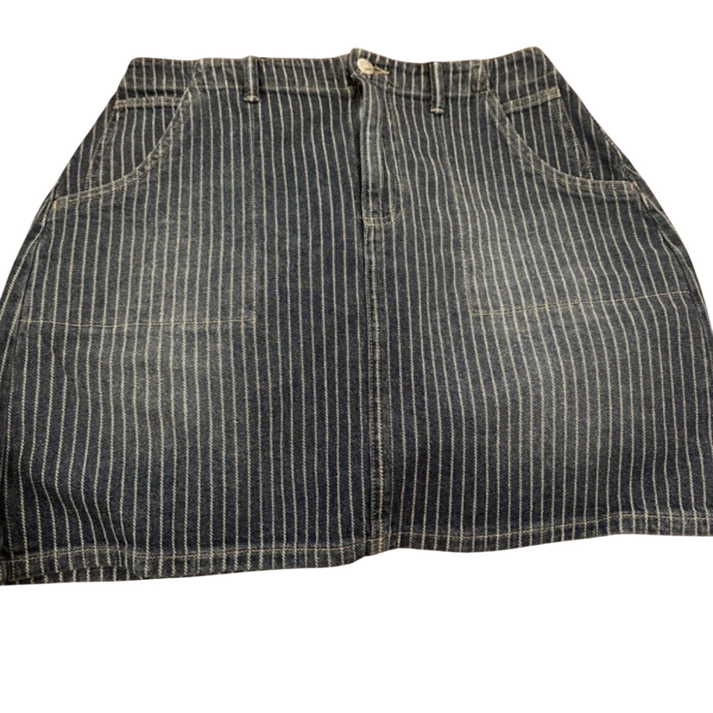 ON 34TH Women's Blue/White Striped Denim Mini Skirt Pockets Button 10/30