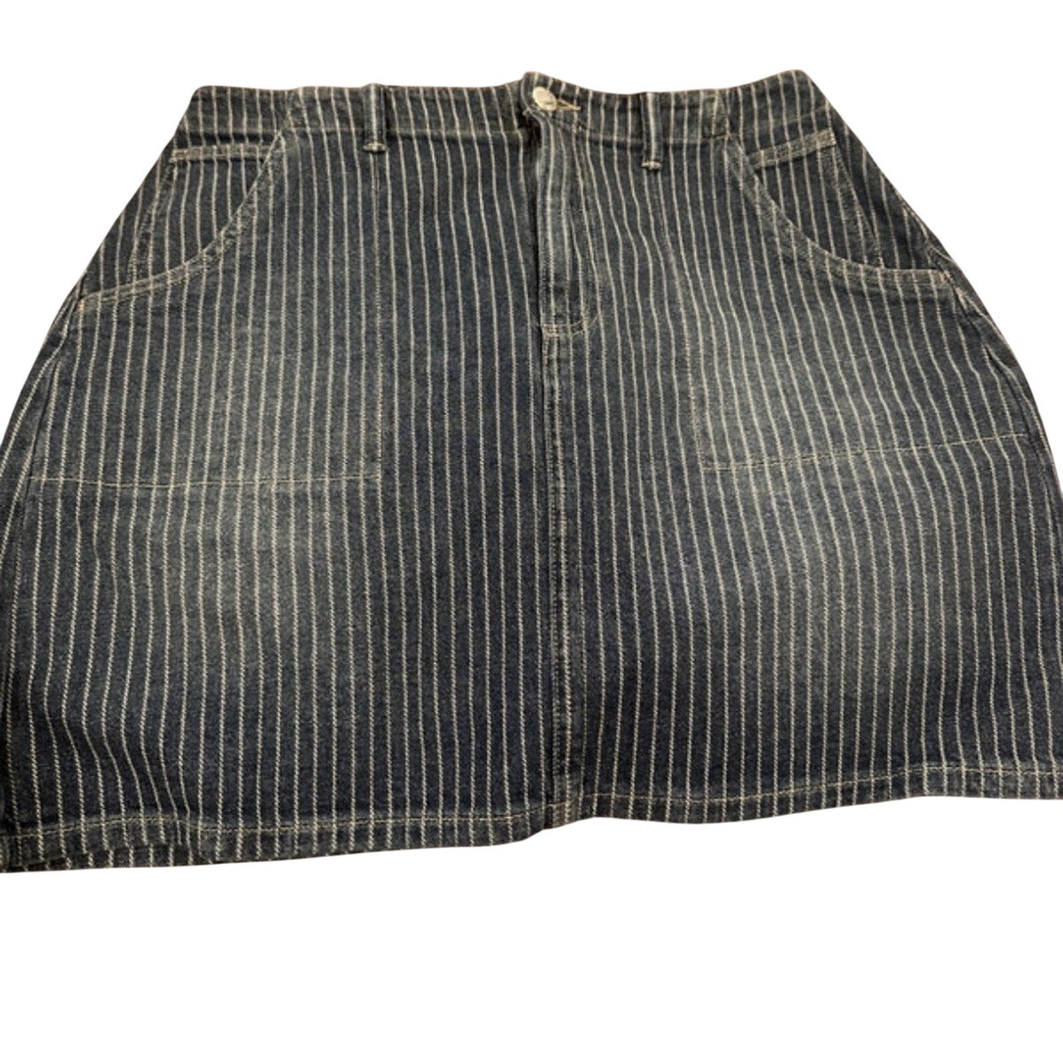 ON 34TH Women's Blue/White Striped Denim Mini Skirt Pockets Button 10/30