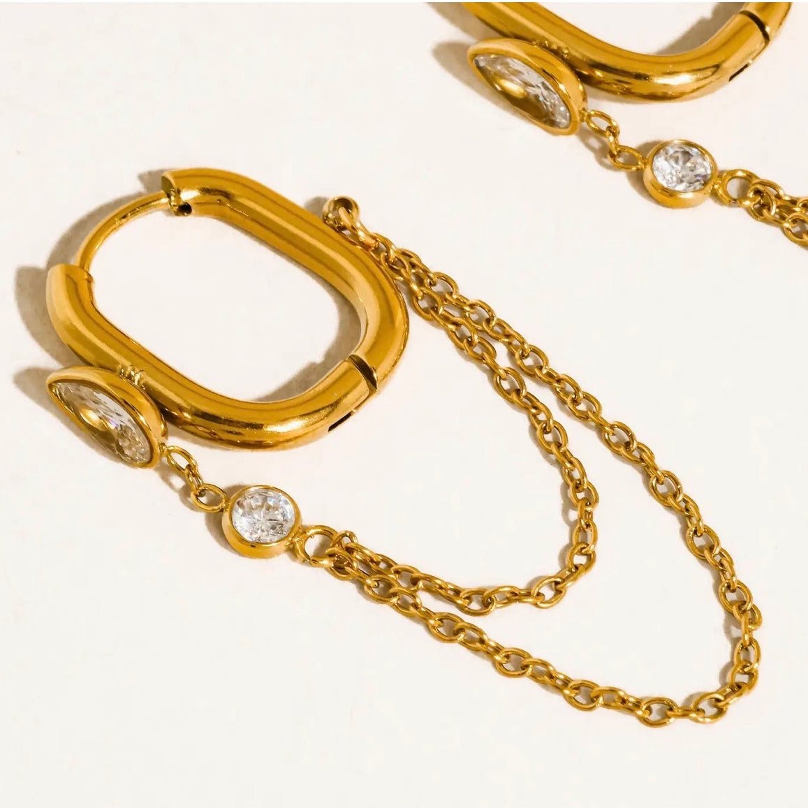 The Courtney Earrings – 18K Gold Non-Tarnish CZ Chain Link Drop Earrings