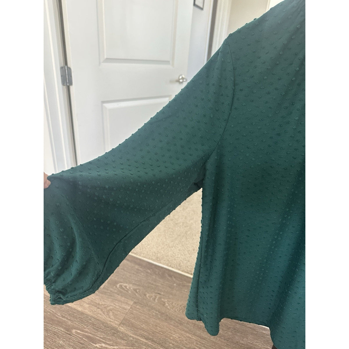Adrianna Papell 3/4 Sleeve Solid Green Textured Round Neck Blouse XL