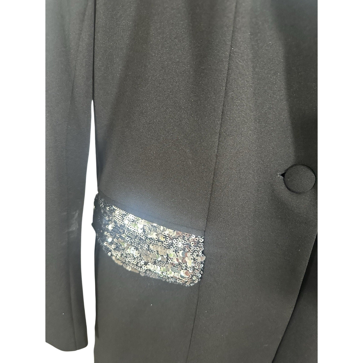 Dress the Population Women's Black Blazer Dress Silver Sequin Lapels Button L