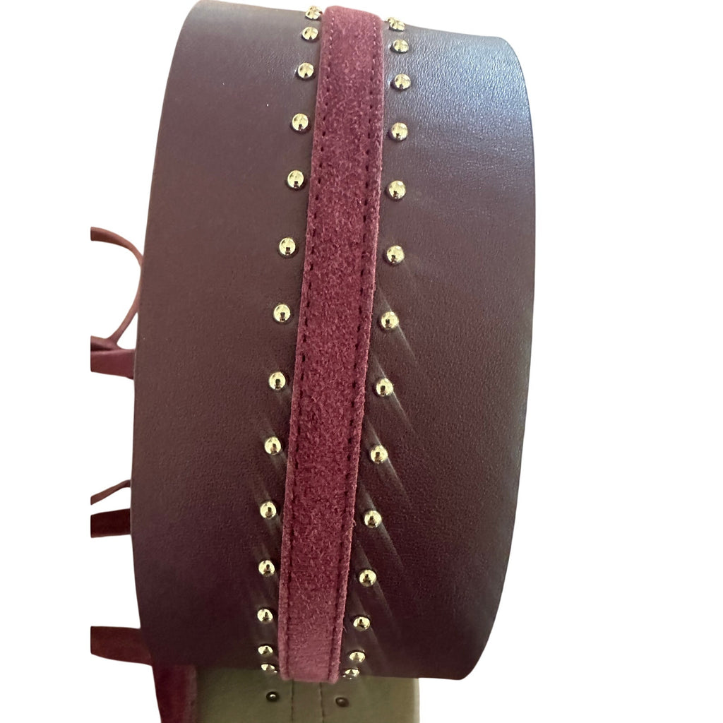 White House Black Market Burgundy Studded Tie Waist Belt Gold Hardware