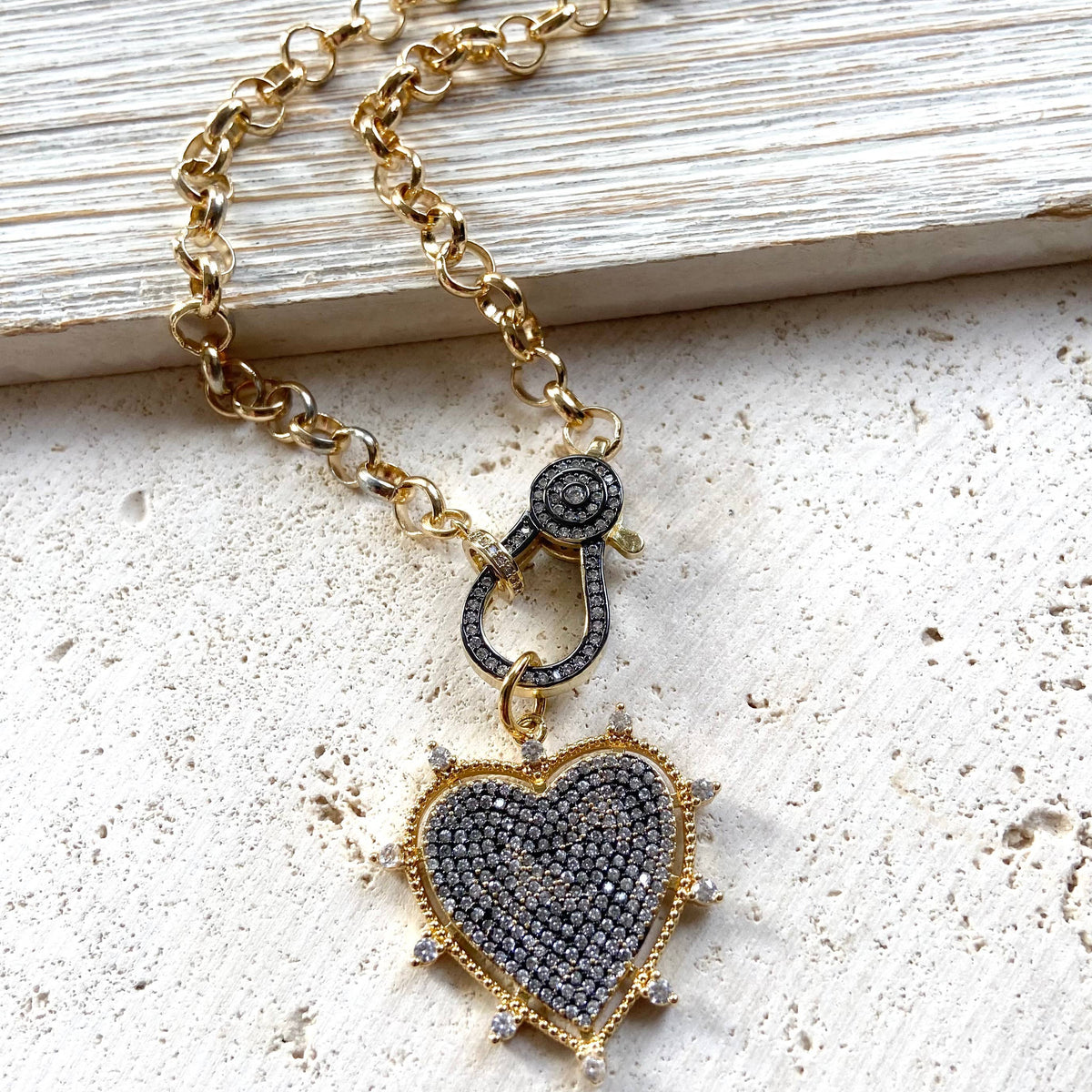 The Missy Necklace — Two-Tone Pavé Heart Necklace