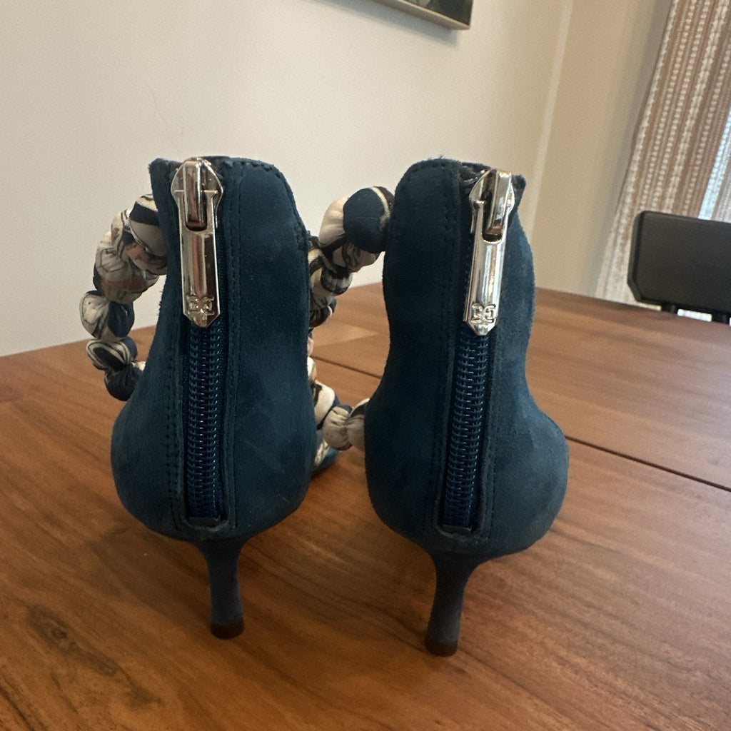 Sam Edelman Women's Blue White Suede Strappy Bow Ankle Strap Zip Sandals 6.5