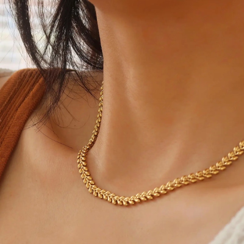 The Ava Necklace – 18K Gold Non-Tarnish Classic Wheat Chain Necklace