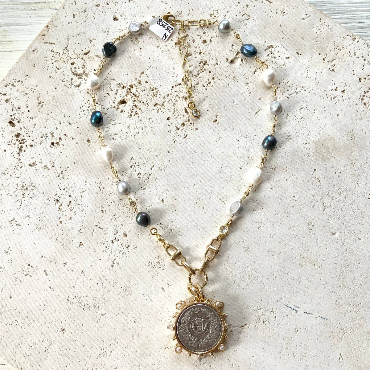 The Vivienne Denim Pearl Crest Necklace