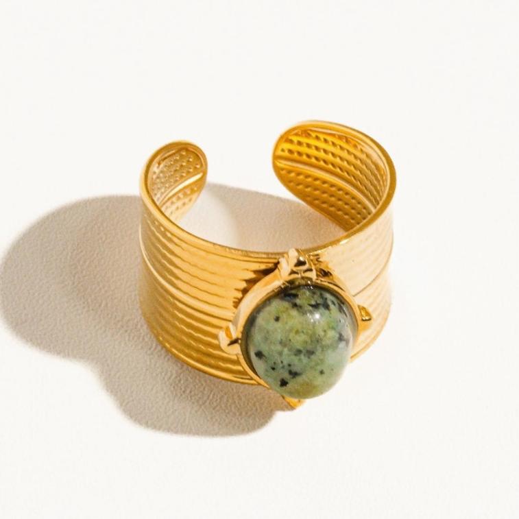 The Maren Ring – 18K Gold Non-Tarnish Natural Stone Bold Adjustable Ring