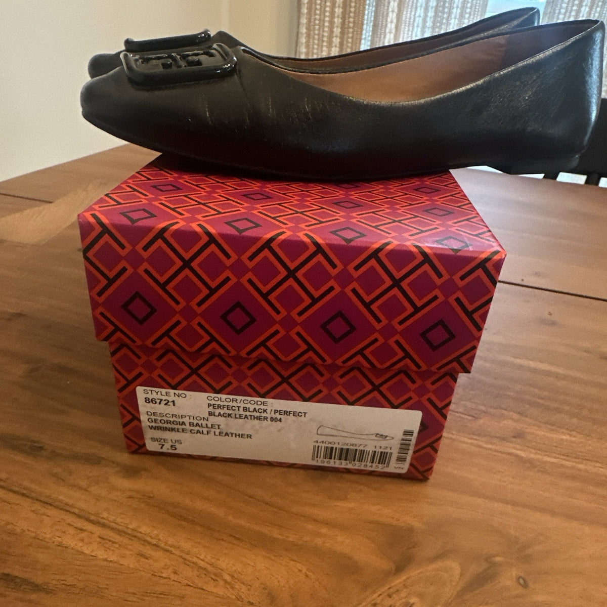 Tory Burch Black Leather Ballet Flats Logo Square Toe Slip-On Women’s 7.5 M