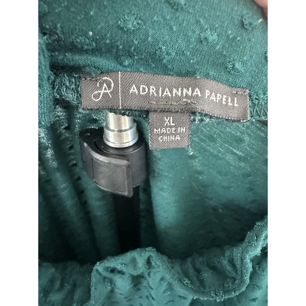 Adrianna Papell 3/4 Sleeve Solid Green Textured Round Neck Blouse XL