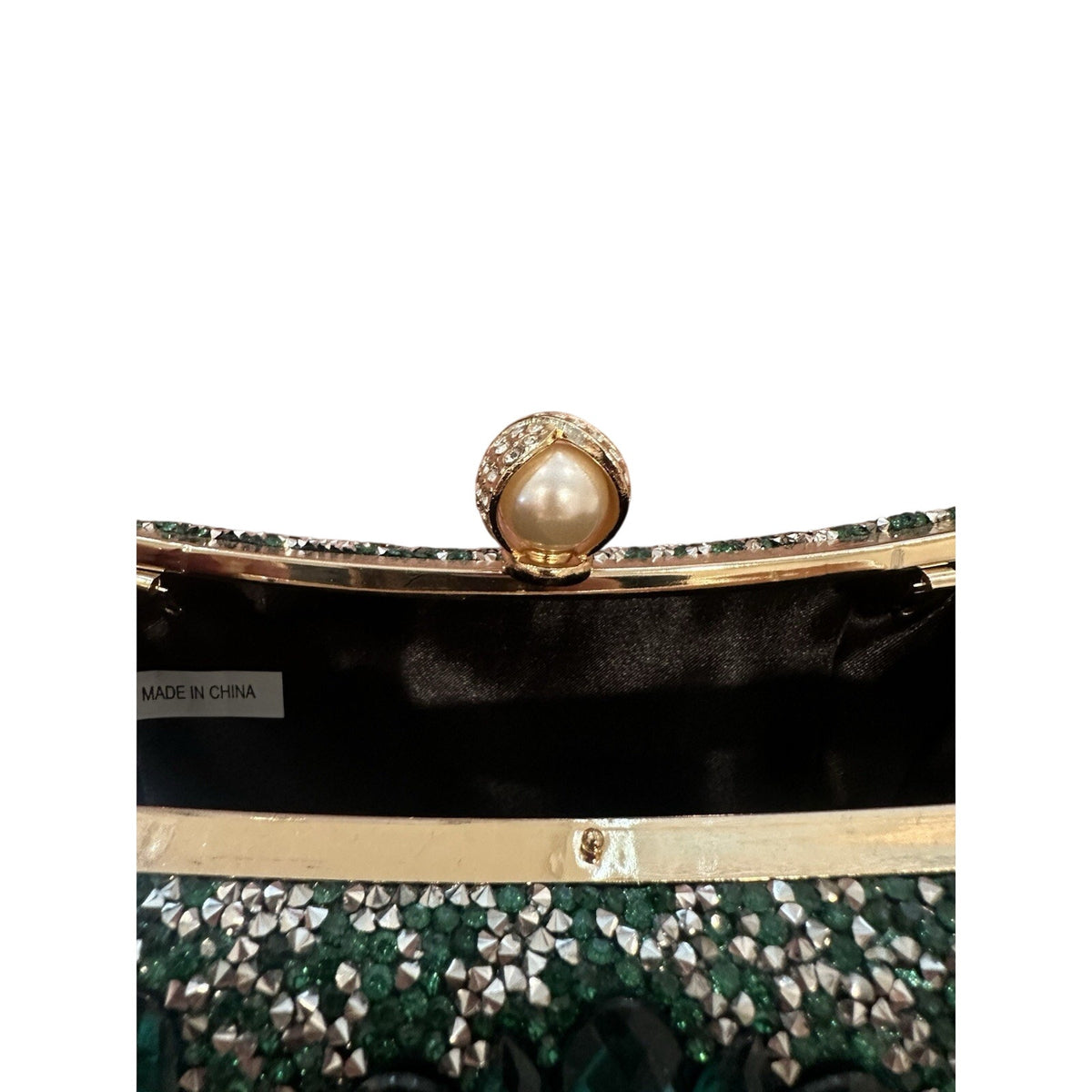 Green Floral Crystal Rhinestone Clutch w/ Detachable Gold Chain Crossbody Strap
