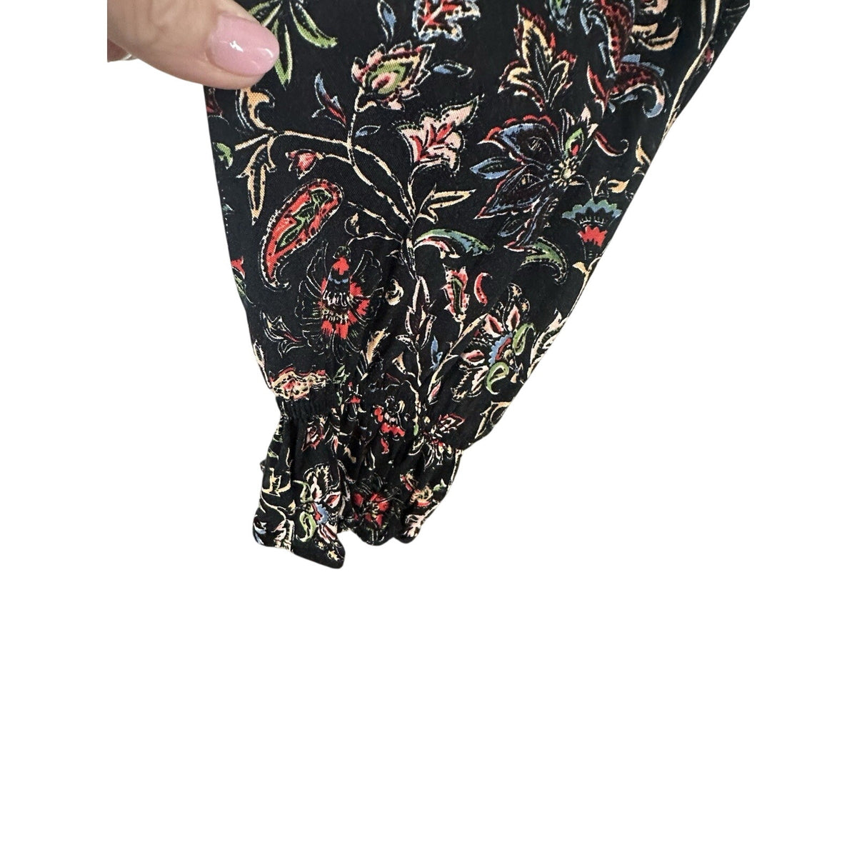 Jessica Howard Petite 8P Black Floral V-Neck Long Sleeve Tie Ruffle Mini Dress