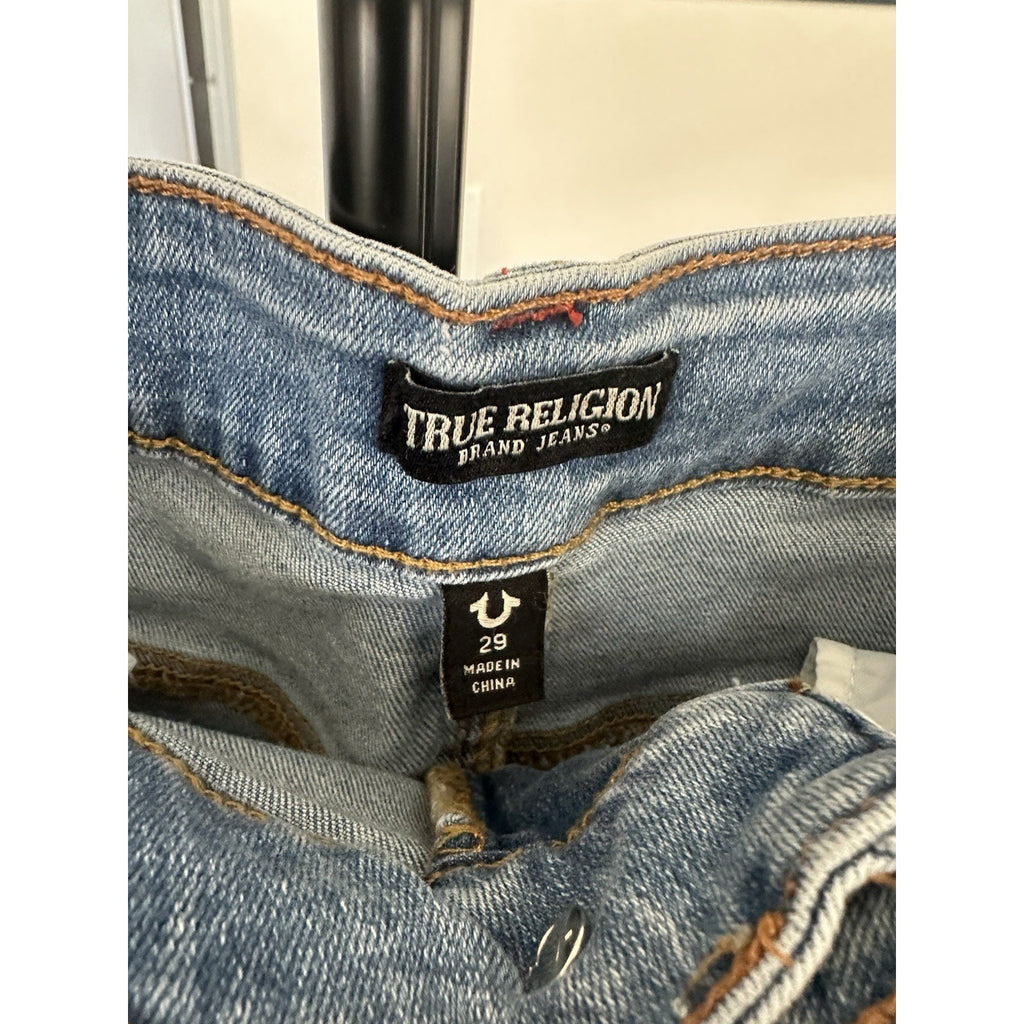 True Religion Denim Maxi Skirt Womens 29 Blue Jean Front Slit Y2K Horseshoe