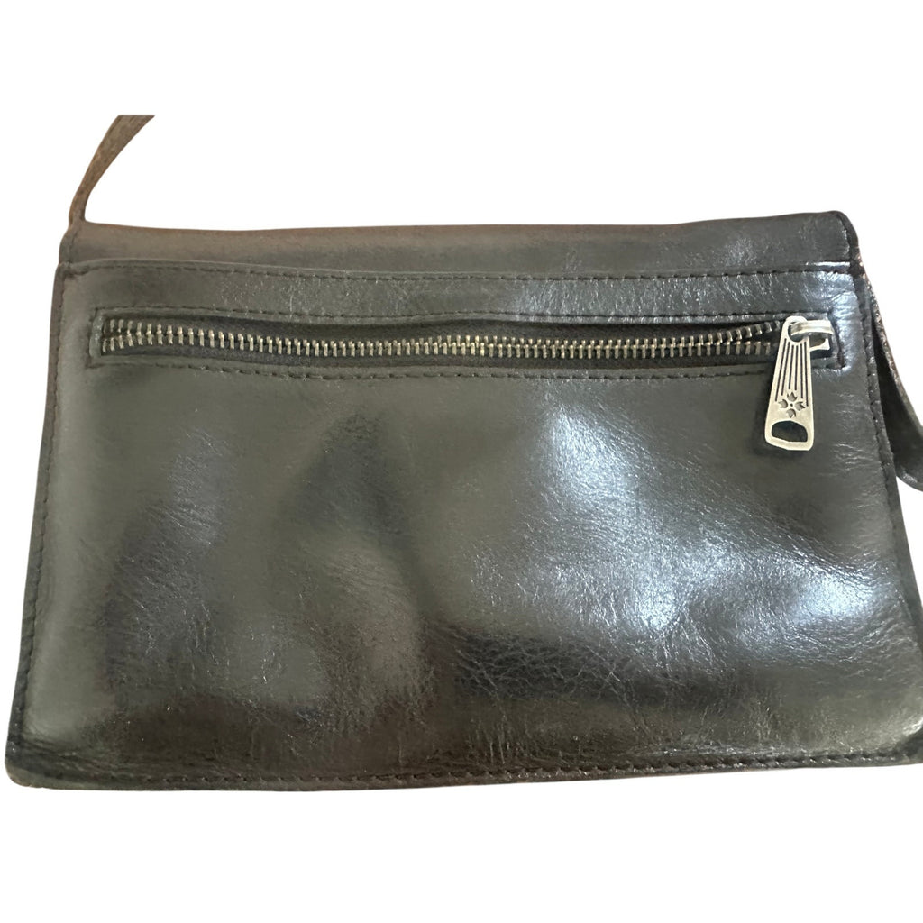 Patricia Nash Black Leather Flap Crossbody Bag 9" x 7"