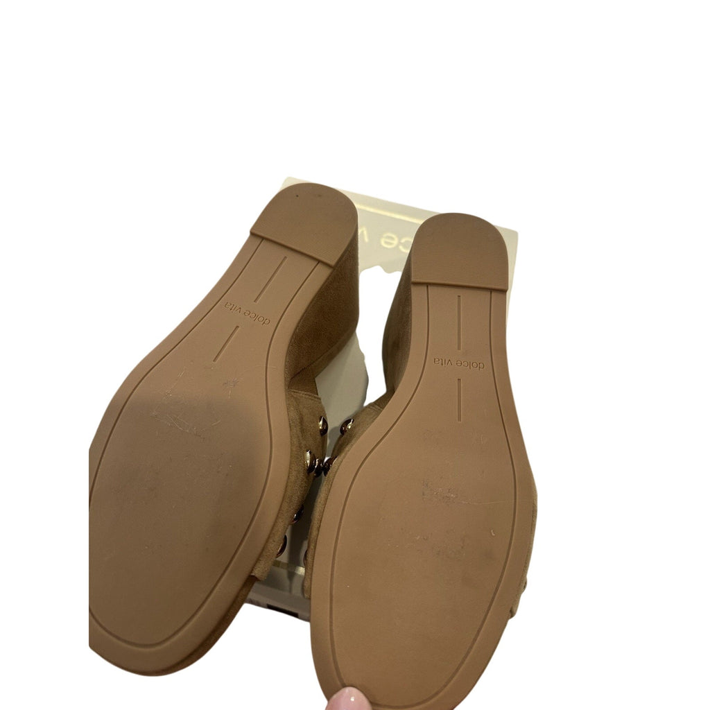 Dolce Vita Women's Brown Suede Studded Wedge Slide Sandals US 7.5