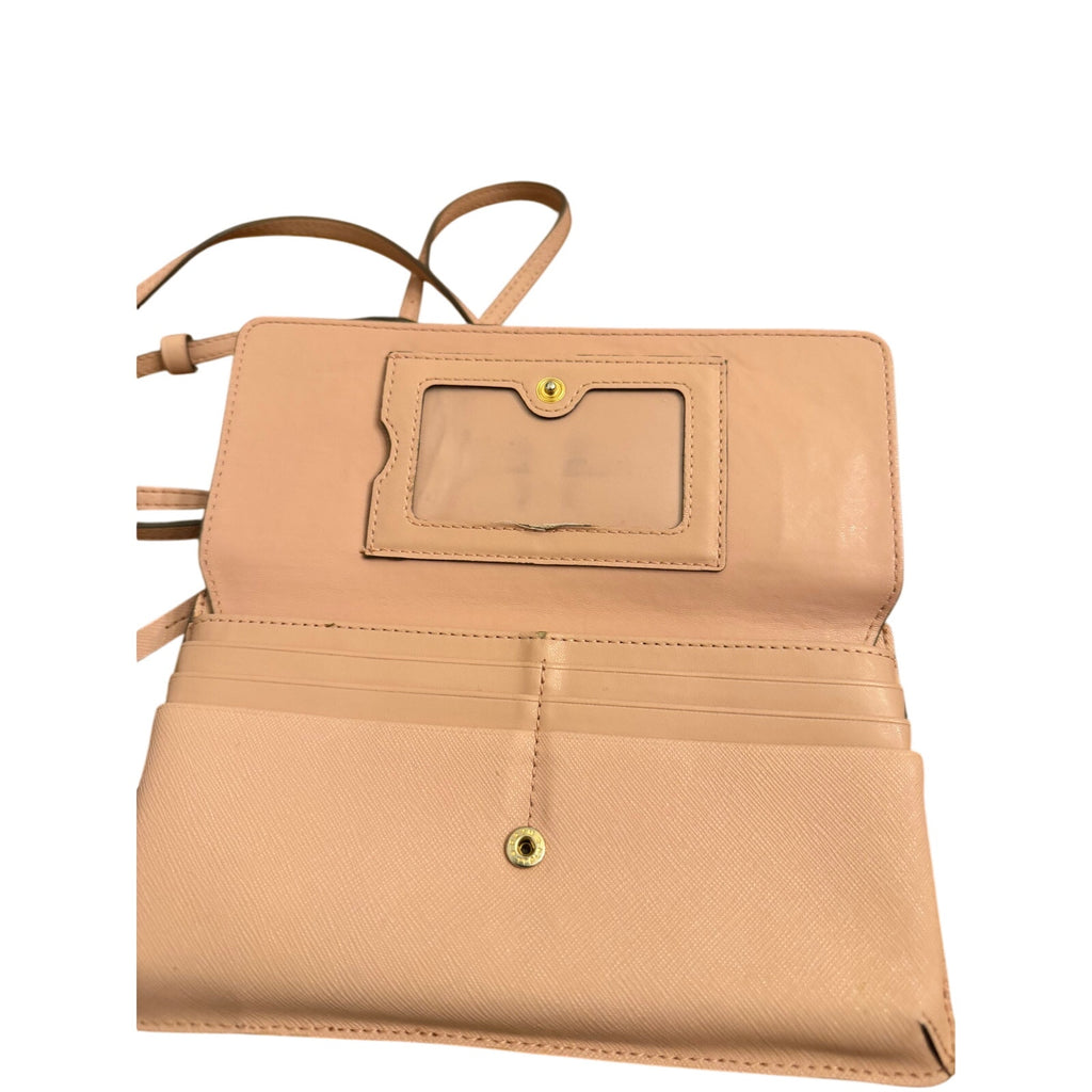 TUMI Blush Pink Crossbody Wallet Bag Saffiano Style Gold Hardware