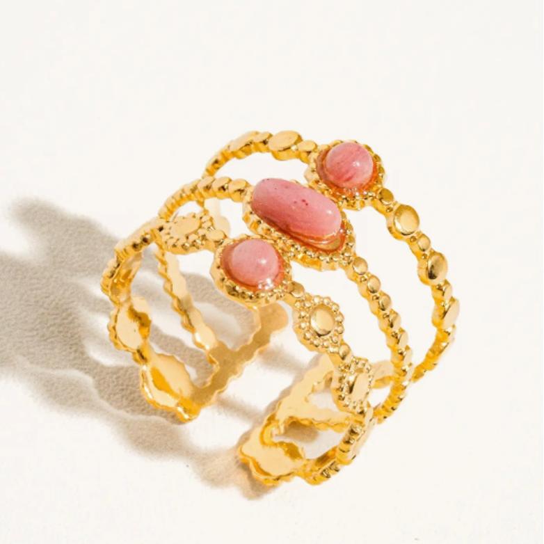 The Presley Ring – 18K Gold Non-Tarnish Trilayer Adjustable Stone Ring