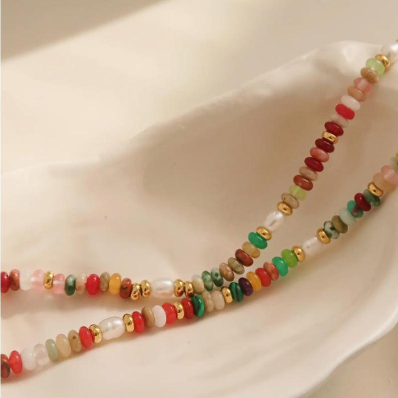 The Reese Necklace – Non-Tarnish Multicolor Natural Stone & Pearl Beaded Necklace