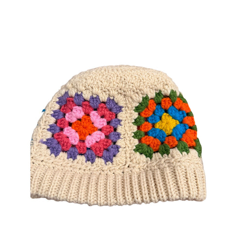 C.C Cream Multicolor Granny Square Crochet Knit Beanie Hat Boho