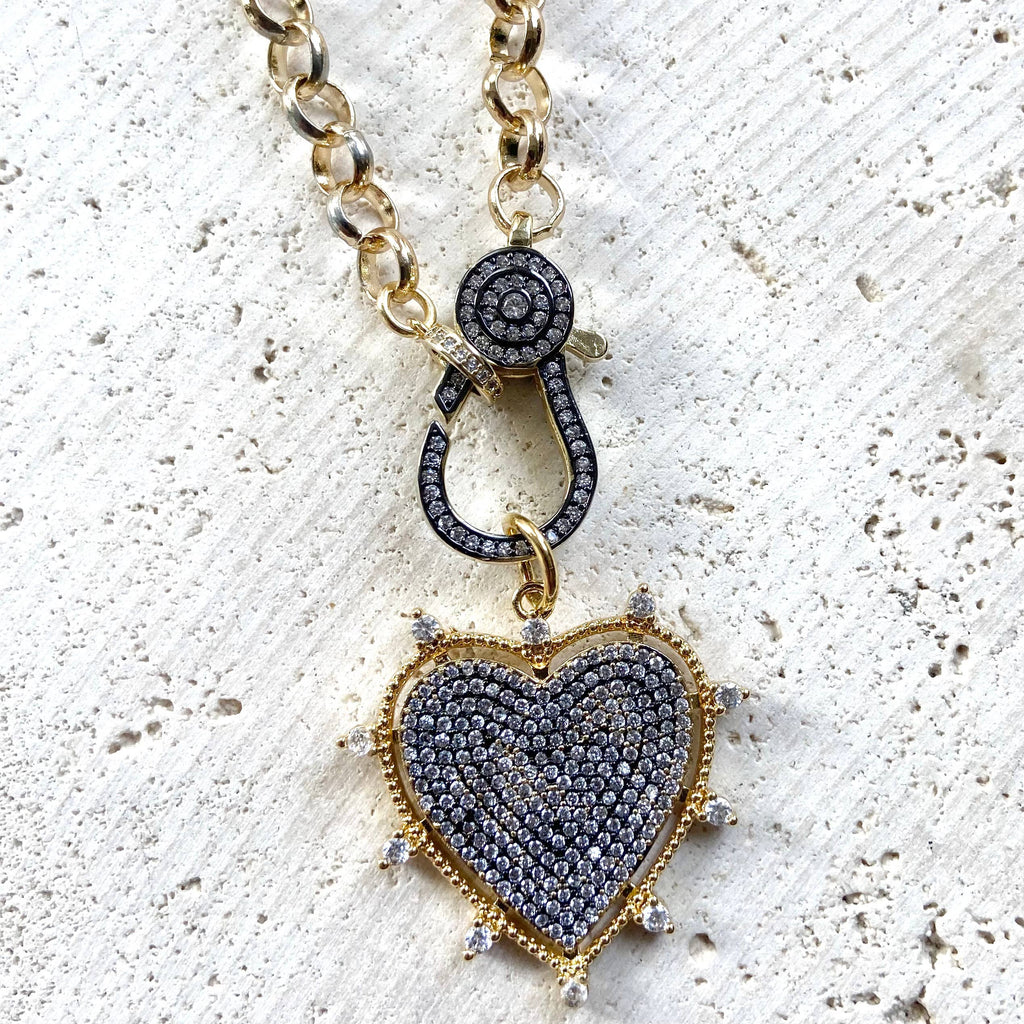 The Missy Necklace — Two-Tone Pavé Heart Necklace