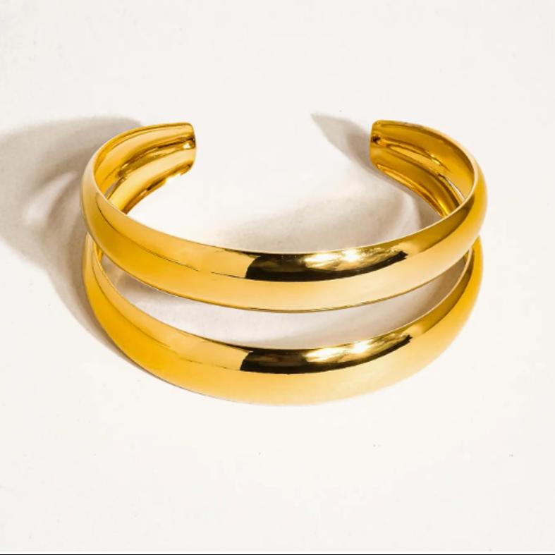 The Camille Bangle – 18K Gold Non-Tarnish Layered Round Bangle