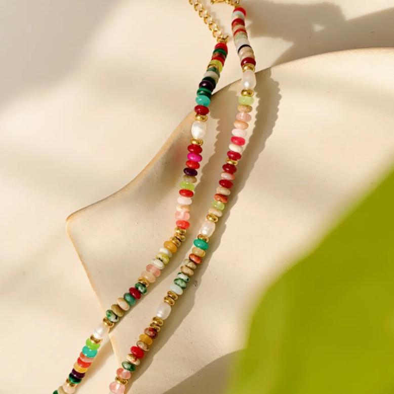 The Reese Necklace – Non-Tarnish Multicolor Natural Stone & Pearl Beaded Necklace