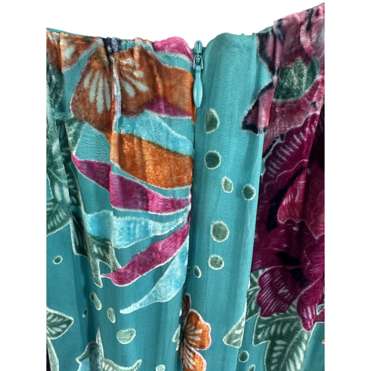 Hale Bob Turquoise Multicolor Floral Velvet Silk Scoop Neck Maxi Dress M