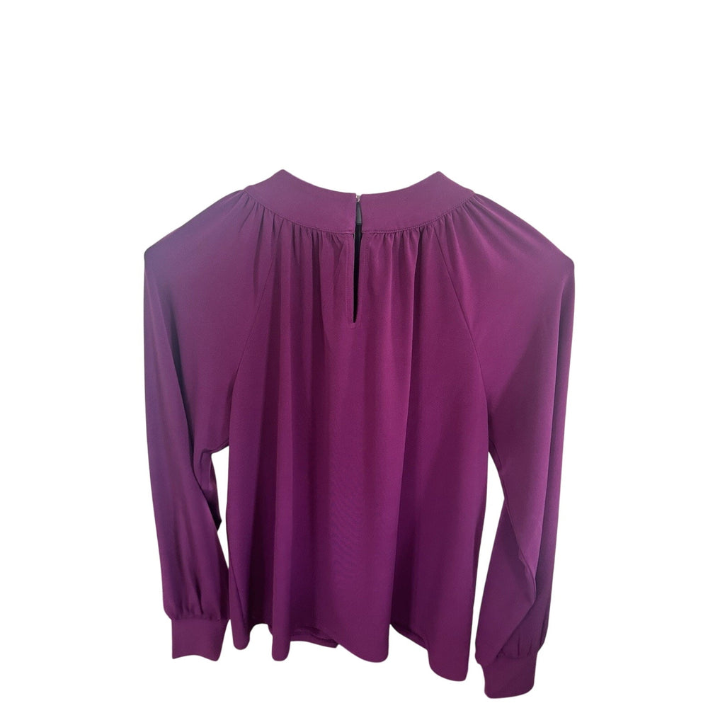 Ann Taylor Long Sleeve Solid Purple Blouse Button Accent SP Petites